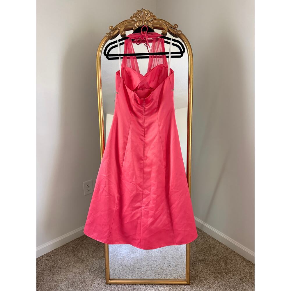 Vintage Y2K 90s Onyx Nite Pink Sheer Rhinestone Halter Dress - Picture 5 of 14